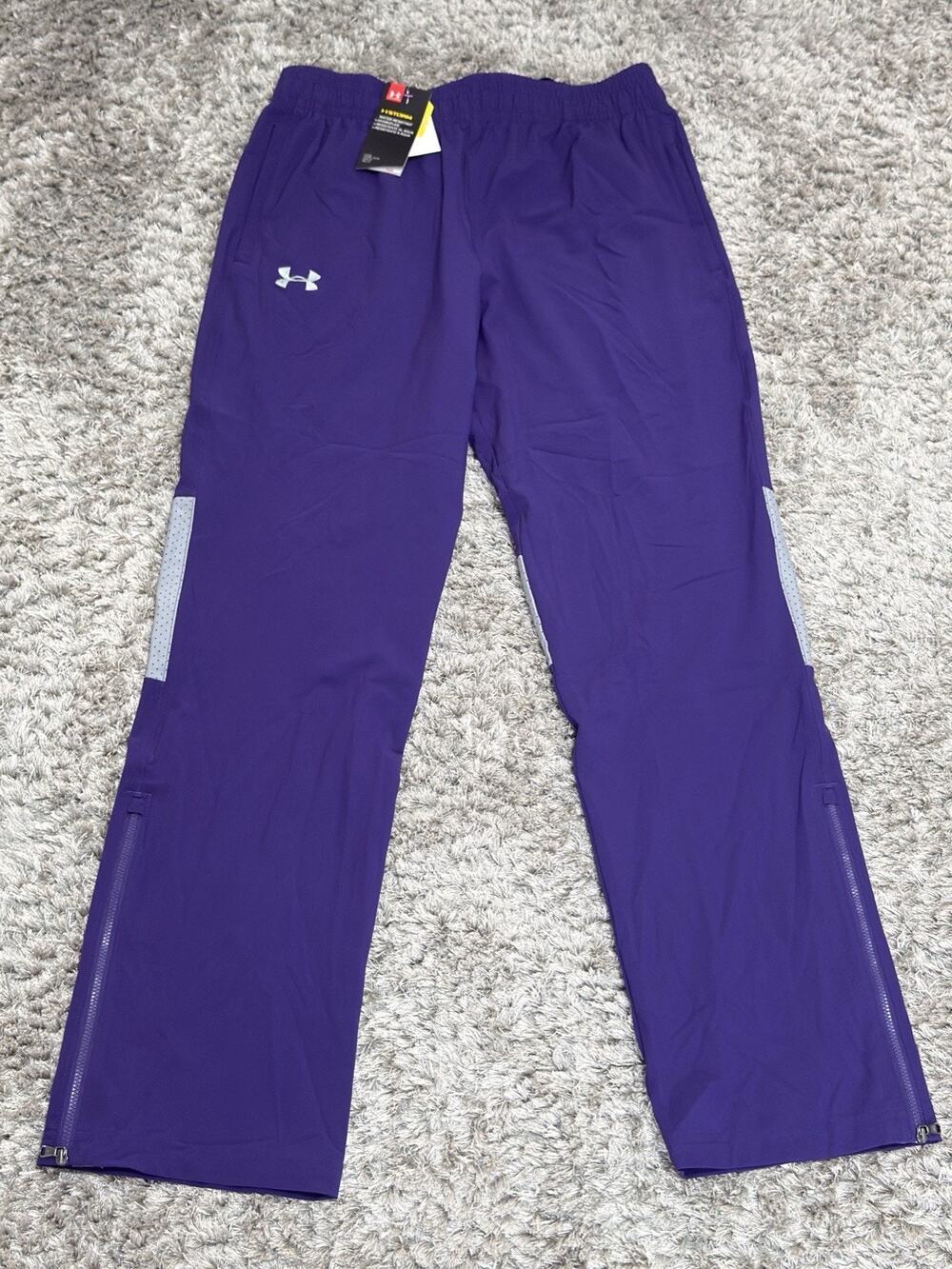 Under Armour Track Pants Men Purple Gray Squad Woven Warm-Up Storm 1293912 NWT M